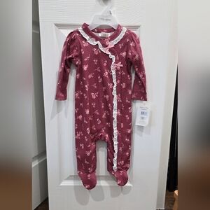 Laura Ashley  Floral Footie with Lace Trim